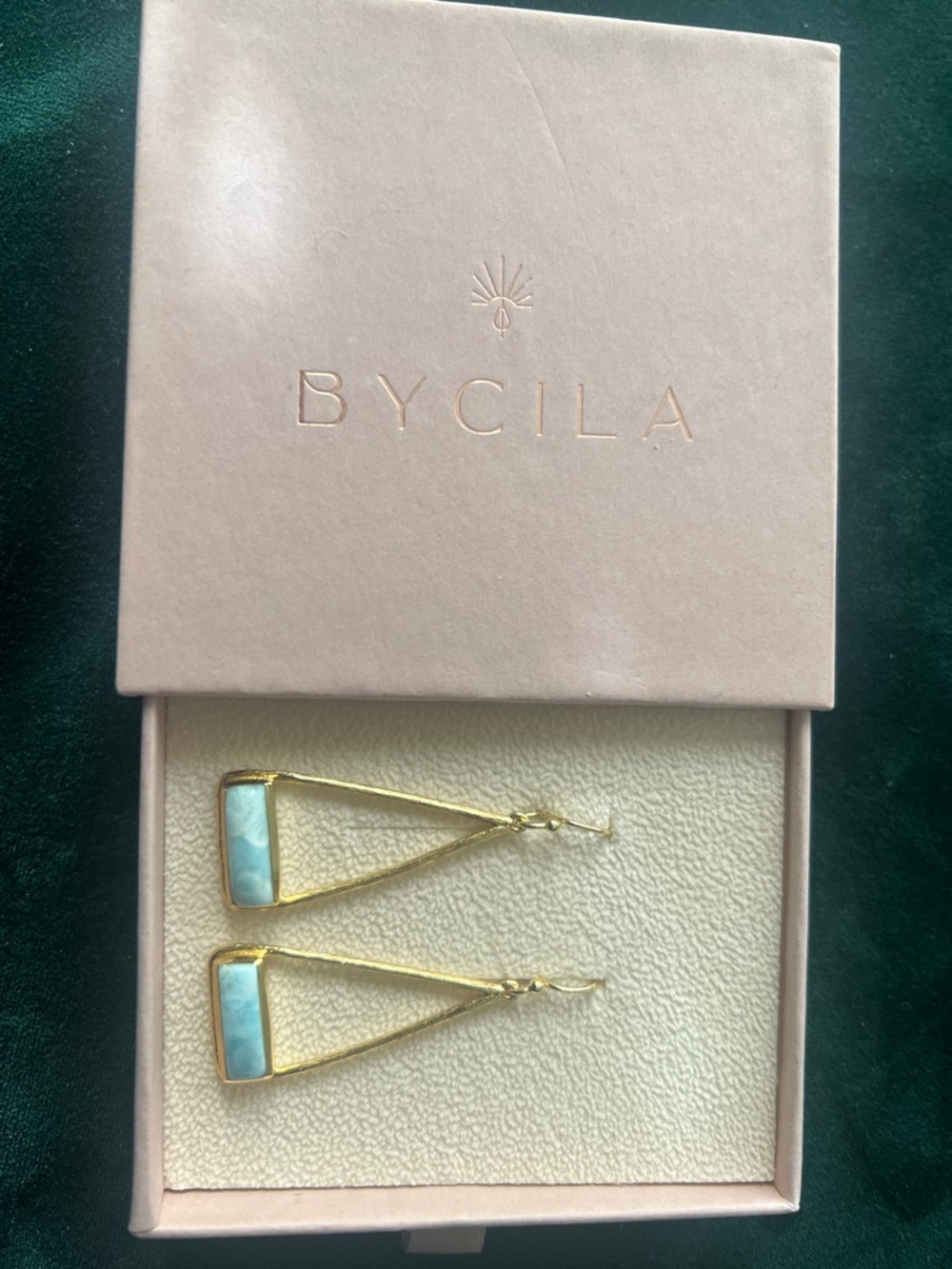 ByCila Gold Drop Earrings with Light Blue Stone